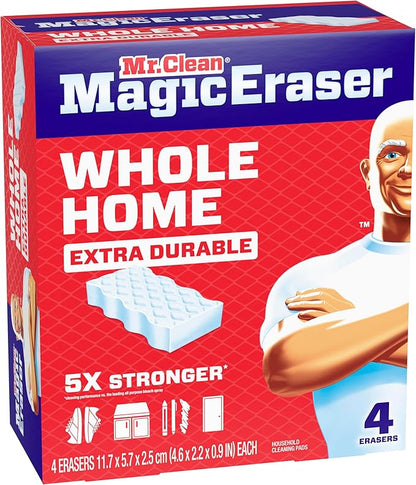 Mr. Clean Magic Eraser Sponge, All Purpose Cleaner, Cleaning Scrubber, Wall, Sneaker, Kitchen, Bathroom, Shower Cleaner, Cleaning Supplies, Melamine Sponge, Cleaning Pads, Extra Durable, 4ct - Image 11