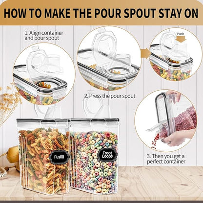 PRAKI Cereal Containers Storage Set (4L,135.2 Oz), 4PCS Airtight Food Storage Containers with Pour Spout for Kitchen & Pantry Organization Cereal Dispensers with 20 labels, Measuring Cup & Marker - Image 5
