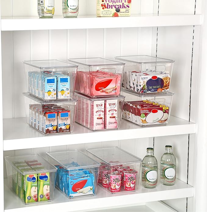 Vtopmart 1 Pack Clear Stackable Storage Bins with Lids, Medium Plastic Containers with Handle for Pantry Organizer and Storage,Perfect for Kitchen,Fridge,Cabinet, Closet,Bathroom Organization - Image 3