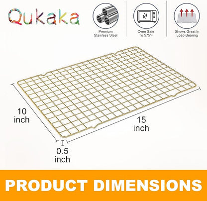 2-Pack Cooling Racks for Cooking and Baking - 10" x 15"Heavy Duty Stainless Steel Wire Rack for Baking, Grilling, Roasting - Oven & Dishwasher Safe - Fits Jelly Roll Sheet Pan（Gold） - Image 6