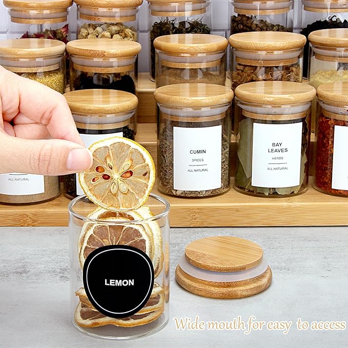 EgticHome 4OZ Glass Spice Jars with Bamboo Lids and 315 Labels, 32 Pcs Clear Food Storage Containers for Kitchen Sugar Salt Coffee Tea Beans - Image 7