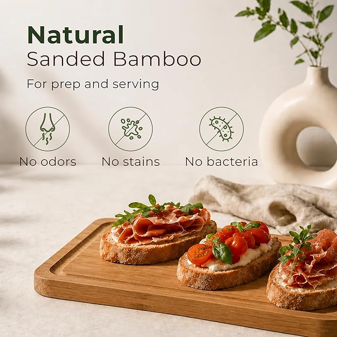Wood Cutting Board Set of 3 with Holder - Sturdy & Easy to Clean Bamboo Wooden Cutting Boards for Kitchen - 3 Sizes of Chopping Board with Juice Grooves for Meal Prep, Everyday Use, Housewarming Gift