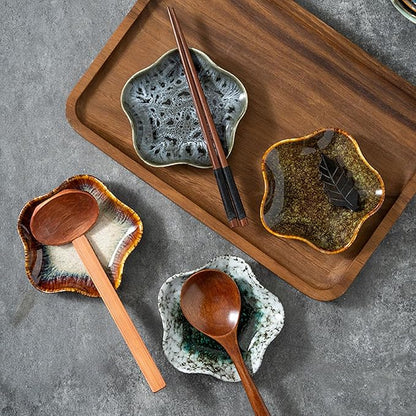 Ceramic Spoon Rest for Stove Top, Kitchen Counter Utensil Holders for Stovetop, Rustic Coffee Spoon Rest Dishes, Spoon Rack for Cooking Kitchen Decor Accessories,Set of 4 (4-piece set)