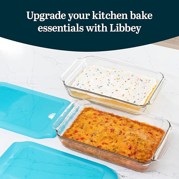 Libbey Baker’s Premium 2 Piece Glass Baking Dish Set, Stackable Casserole Dish with Lid Set, Baking Glassware for Casseroles, Lasagna, Brownies, Cakes - Image 2