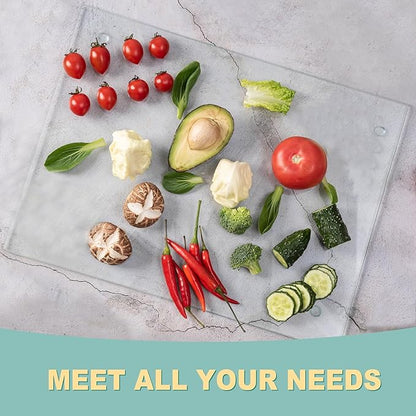 VASUHOME Tempered Glass Cutting Boards for Kitchen Counter - [2 Pack of 16x12 and 8x12 Inch] - Clear Cutting Board for Countertop - Scratch, Heat, Shatter Resistant and Easy to Clean