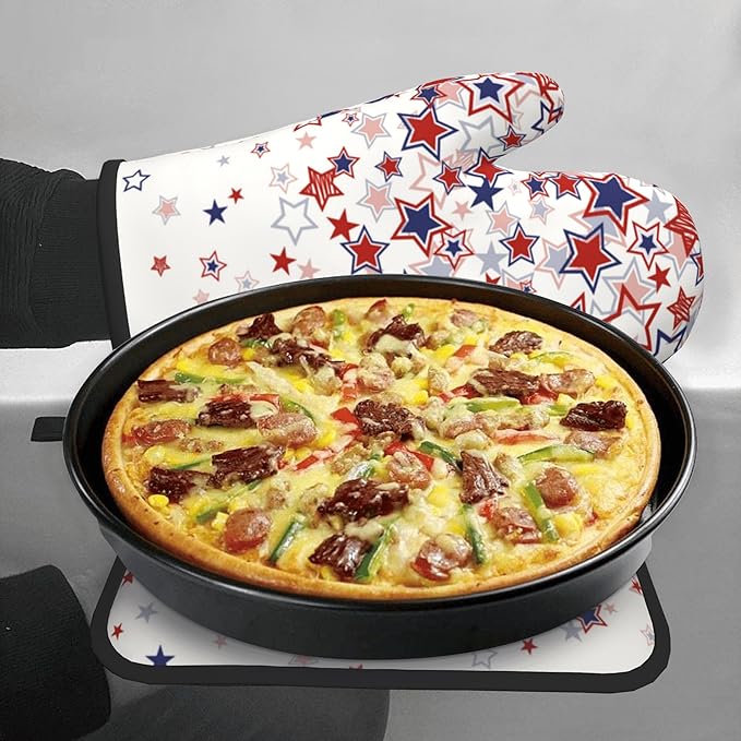 Stars Oven Mitts - Patriotic Kitchen Mitts Pot Holders Red White and Blue Hot Mitts 4th of July Hot Pads Sets of 2 for Cooking Baking Grilling - Image 7