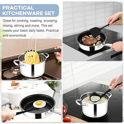 TeamFar 8 PCS Silicone Cooking Utensils - 446°F Heat Resistant Kitchen Silicon Utensils Set, Turner, Spatula, Spoon, Whisk, Kitchen Cooking Gadgets Tools for Nonstick Cookware, Dishwasher Safe-Black - Image 4