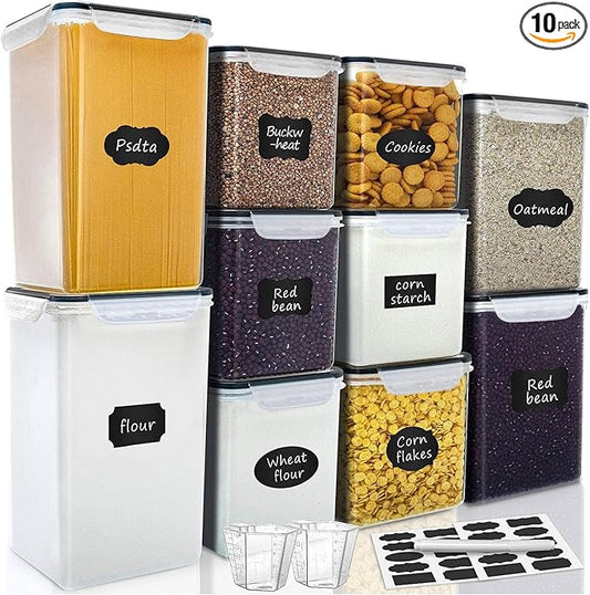 VERONES Large Tall Airtight Food Storage Containers, 10 PACK Plastic Airtight Kitchen & Pantry Organization, Ideal for Flour & Sugar Plastic Canisters with Labels by VERONES