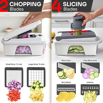 Mueller Pro-Series All-in-One, 12 Blade Mandoline Slicer for Kitchen, Food Chopper, Vegetable Slicer and Spiralizer, Cutter, Dicer, Grater, Kitchen Gadgets Sets with Container, White Sand/Gray - Image 4