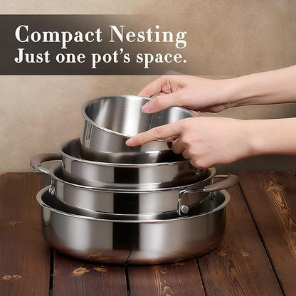 CAROTE 13pcs Tri-Ply Stainless Steel Cookware Set with Detachable Handle, Pots and Pans Set, Induction Kitchen Cooking Sets, RV/Camping Cookware, Oven Safe, Woodgrain Style - Image 7