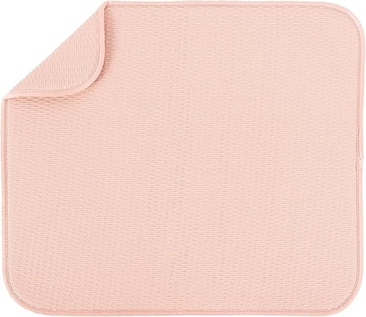 S&T INC. Dish Drying Mat, 16” x 18”, Absorbent Microfiber Kitchen Counter Mat, Drying Pad for Dishes, Utensils, Pots and Pans, Large, Diamond Texture, Pink by STINC