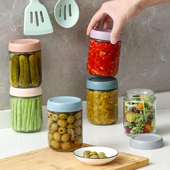 NETANY 12-pack 16oz Glass jars with Airtight Lids, Overnight Oats Containers with Lids, Wide mouth Mason Salad jars, Glass Food Storage Containers for Snacks Yogurt Spice Sugar - Image 7