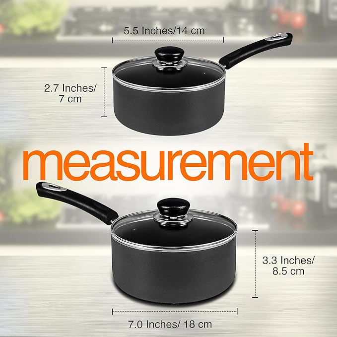 Utopia Kitchen Nonstick Saucepan Set, Cooking Pots with Lids, 1 Quart and 2 Quarts Multipurpose Kitchen Small Pots for Cooking Nonstick With Lids, 1 qt & 2 qt Set, Grey & Black - Image 2