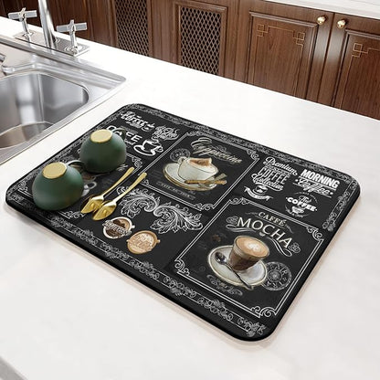 Absorbent Coffee Bar Mat - 23inx15in, Anti-Slip, Fits Under Coffee Machine, Dish Drying Mat for Countertops