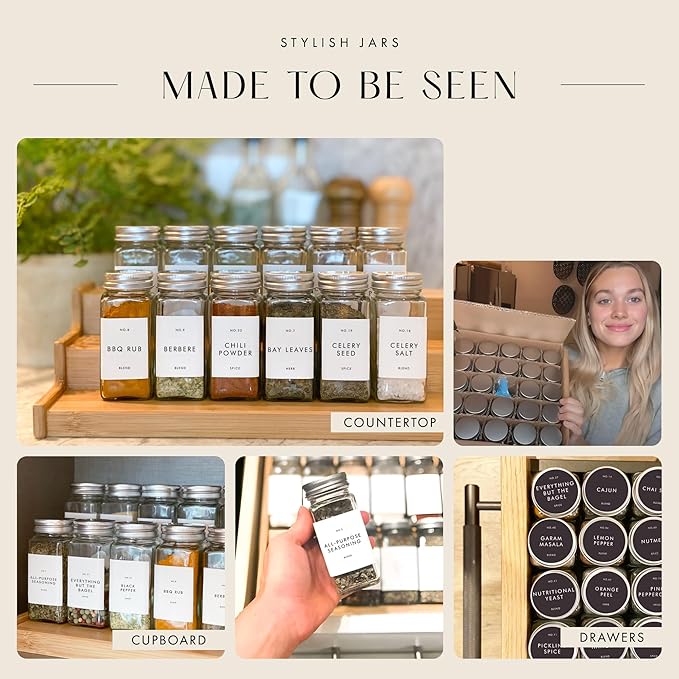 Glass Spice Jars with Labels with Metal Lids and Shakers Minimalist 36 Pack Set, 4oz Small Clear Empty Spice Bottles Seasoning Containers with Label Organizer Square Herb Seasoning Jars for Kitchen - Image 5