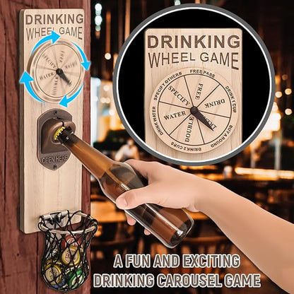 Magnetic Bottle Openers with Catcher, Wall Mounted Wooden Beer Bottle Opener with Game Roulette, Traceless Corkscrew, Home Bar Accessories for Kitchen, Outdoor, Ideal Beer Gifts for Men (Style 9)