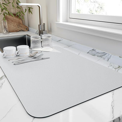 HotLive Dish Drying Mat for Kitchen Counter, Heat Resistant Drainer Mats with Non-slip Rubber Backed, Hide Stain Kitchen Super Absorbent Draining Mat, Easy to Clean Dish Rack Pad, Light Grey 16"x20" by HotLive
