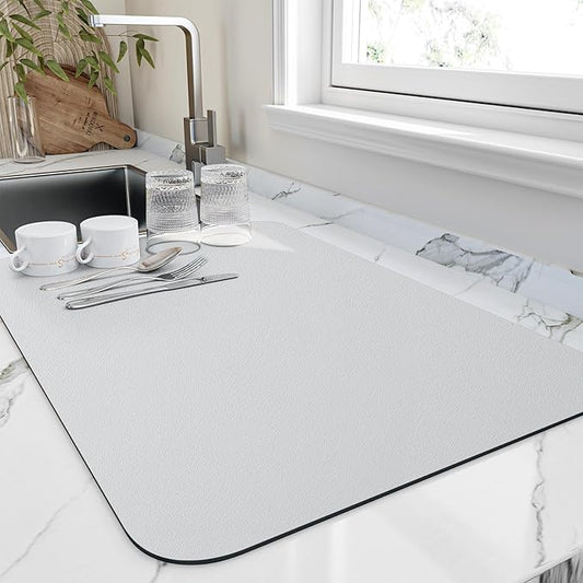 HotLive Dish Drying Mat for Kitchen Counter, Heat Resistant Drainer Mats with Non-slip Rubber Backed, Hide Stain Kitchen Super Absorbent Draining Mat, Easy to Clean Dish Rack Pad, Light Grey 18"x32" by HotLive