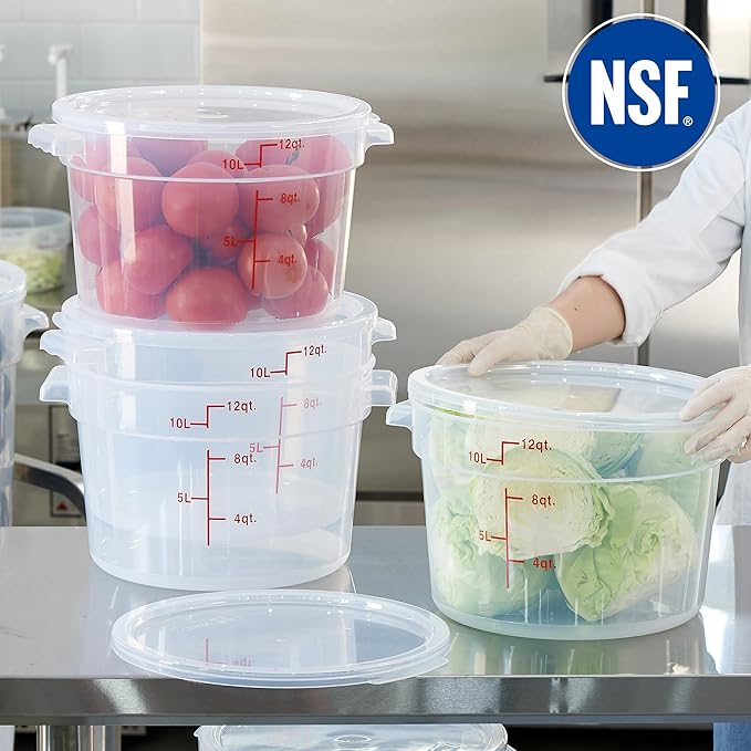 CURTA 12 Quart Translucent Round Food Storage Container with Lid, Pack of 4 – NSF Listed, BPA-Free, Commercial-Grade Polypropylene, Freezer & Dishwasher Safe, Non-Stick, Easy-Read Graduations