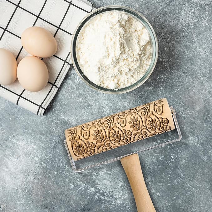 Mrs. Anderson’s Baking Mini Embossing Rolling Pin, Floral Scroll Design, Poplar Wood and Chrome-Plated Iron - Image 6