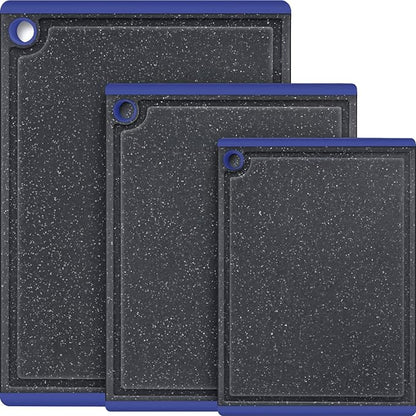 Kikcoin Plastic Cutting Boards for Kitchen, 3-Piece Large Cutting Board Set Dishwasher Safe Chopping Boards with Non-slip Feet and Juice Grooves, Blue by Kikcoin