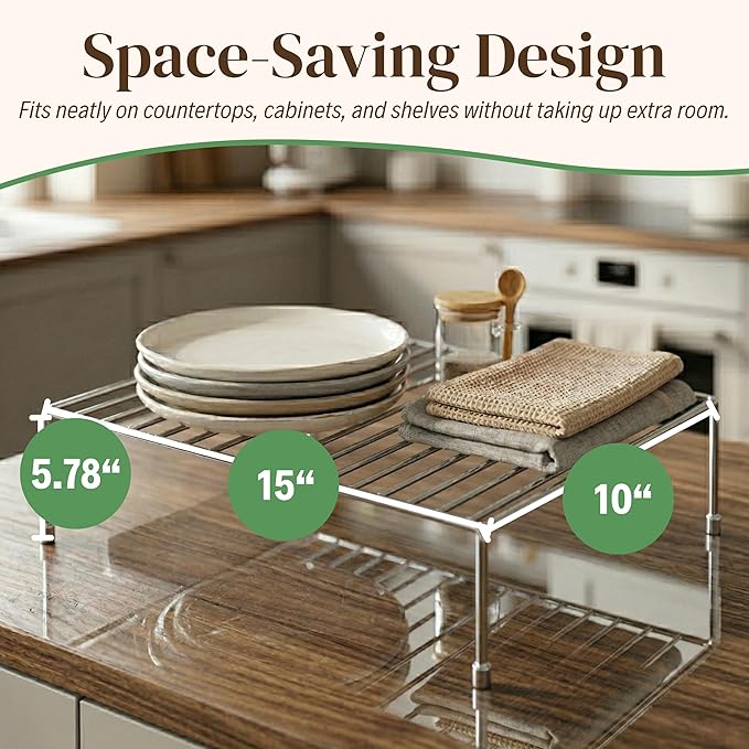 Evelots Kitchen Cabinet Wire Shelf Organizer/Rack - 4 Pack Sturdy Large Metal Shelf Risers - Double Your Counter Space - Great for Kitchen, Freezer, Pantry and Bathroom - Rustproof - Chrome - Image 2