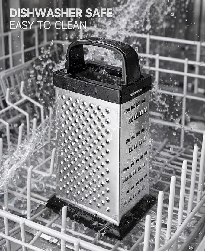 Cheese Grater, 4-Sided Mini Box Grater, Stainless Steel Food Shredder for Cheese, Parmesan & Vegetables, Dishwasher Safe, Black - Image 4