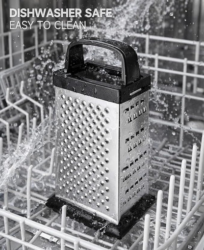 Cheese Grater, 4-Sided Mini Box Grater, Stainless Steel Food Shredder for Cheese, Parmesan & Vegetables, Dishwasher Safe, Black - Image 4