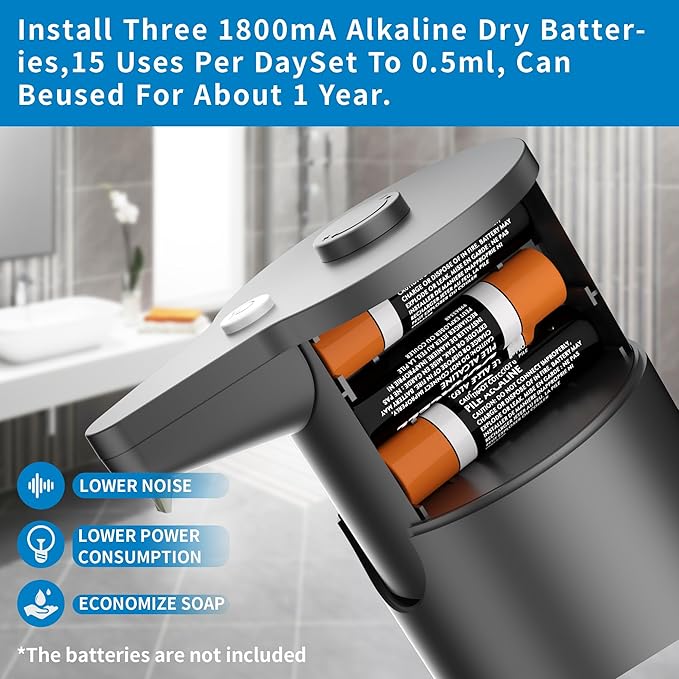 Aunmaon Automatic Soap Dispenser Touchless, Hands-Free, Multi Adjustable Volume, Long Battery Life, Compatible with Thick & Thin Dish/Hand Soap for Bathroom and Kitchen, Easy for Toddlers, Black - Image 6