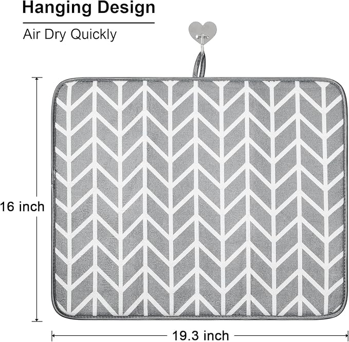 SUBEKYU Dish Drying Mat for Kitchen Counter, Absorbent Microfiber Dishes Drainer Mats/Rack Pads, 2 Pack, Light Grey, Branch - Image 4