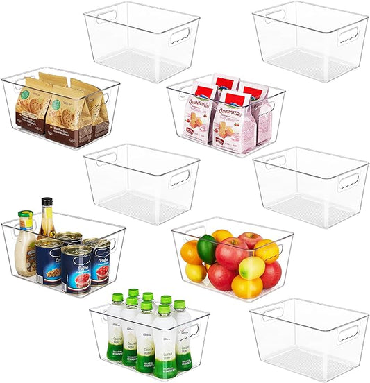 YIHONG Clear Pantry Storage Organizer Bins, 10 Pack Plastic Food Storage Bins with Handle for Kitchen,Refrigerator, Freezer,Cabinet Organization and Storage by YIHONG