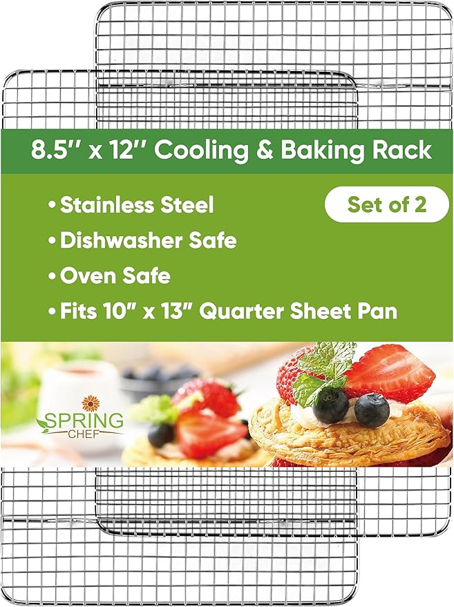Spring Chef 8.5" x 12" Stainless Steel Cooling Racks, Wire Rack for Baking Sheet - Fits Small Quarter Sheet Pan - Perfect for Cooking, Baking, Grilling, Smoking - Dishwasher Safe - Set of 2 by SpringChef