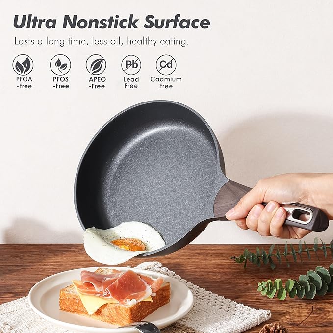 SENSARTE Pots and Pans Set Non stick, Non toxic Healthy Induction Cookware Sets, 14 Pcs Non Stick Kitchen Cooking Set with Frying Pans Set & Saucepan, PFOA PFOS APEO Free, Black - Image 2