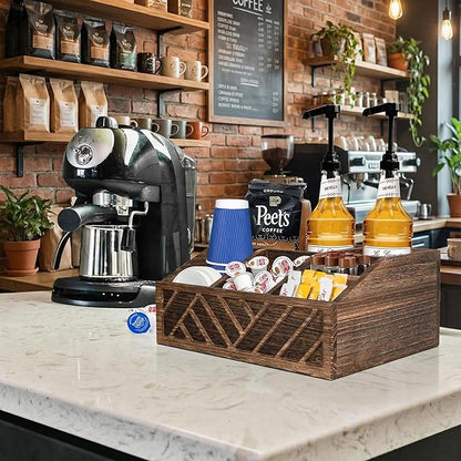 ugiftt Coffee Station Organizer for Counter, Wood Pods Holder Storage Basket, Tea Condiment Storage Organizer, Rustic Coffee Bar Decor for Accessories Organizer - Image 4