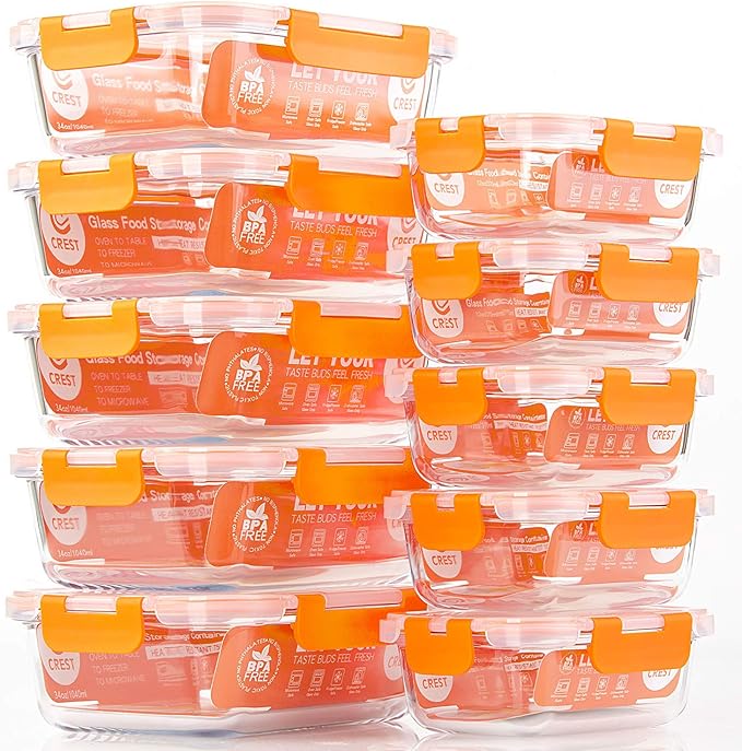 C CREST [10-Pack] Glass Food Storage Containers - Food Prep Containers with Lids - Microwave, Oven, Freezer and Dishwasher Safe - Image 7