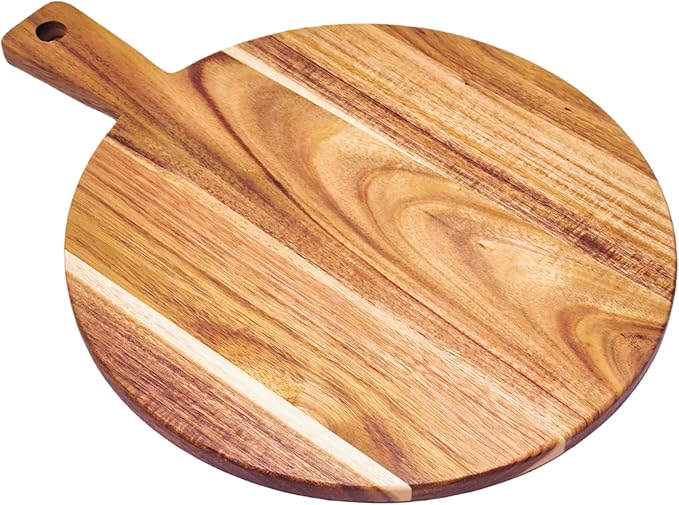 Large Acacia Wood Cutting Board with Handle 17''X13'', Charcuterie Board, Serving Board, Chopping Board for Meat, Cheese, Bread, Vegetables & Fruits (Round) - Image 3