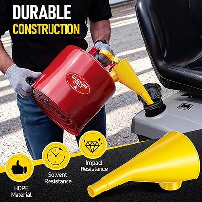 Plastic Funnel for Type I Metal Safety Cans, Compatible with Eagle F15FUN, Fits 1/2/5 Gallon Cans, 10" HDPE Funnel, Includes Diesel Only, Gasoline Only, Mixed Fuel Stickers (3 Pack,Yellow)