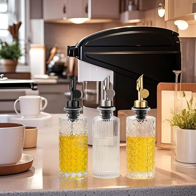 Glass Olive Oil Dispenser Bottle Small, 6.5 Oz/ 200 ml Coffee Simple Syrup Bottles with Black Metal Pour Spout, Funnel, Measuring Cup, Oil and Vinegar Bottle for Kitchen (2 Pack) - Image 5