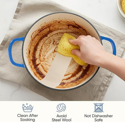 3 Quart Enameled Cast Iron Braiser, Non Stick Enameled Cast Iron Skillet with Lid, Dutch Oven Skillet with lid up to 500°F for Oven, Stove, Grill, Shallow Dutch Oven for Cook, Bake (Blue)