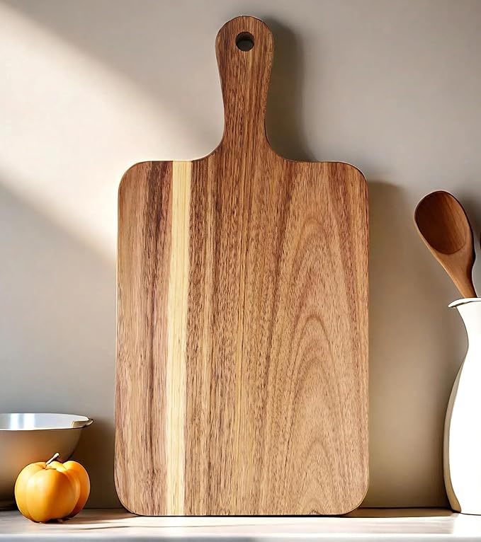 ZeQi Acacia Wood Cutting Board with Handle 13.7''X7'' / Charcuterie Board/Serving Board/Cheese, Bread, Vegetables & Fruits Serving Board (Rectangular) - Image 10