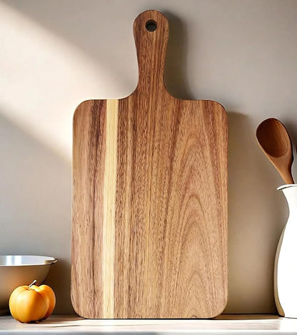 ZeQi Acacia Wood Cutting Board with Handle 13.7''X7'' / Charcuterie Board/Serving Board/Cheese, Bread, Vegetables & Fruits Serving Board (Rectangular) - Image 10