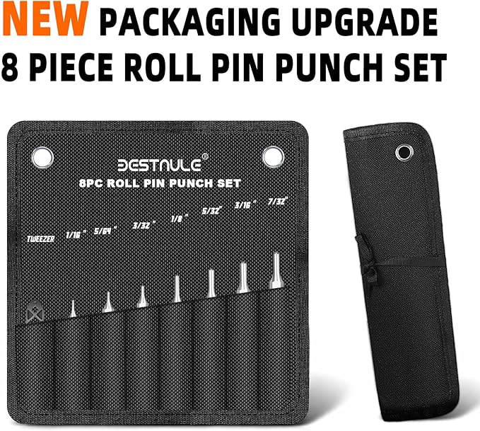 BESTNULE 8 Piece Roll Pin Punch Set, Pin Punch Set, Punch Tools with 1 Tweezers, Made of Solid Material Including Steel Punch and Tweezer, Ideal for Machinery Maintenance