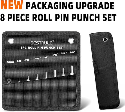 BESTNULE 8 Piece Roll Pin Punch Set, Pin Punch Set, Punch Tools with 1 Tweezers, Made of Solid Material Including Steel Punch and Tweezer, Ideal for Machinery Maintenance