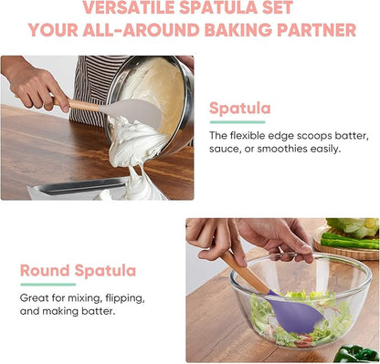Herogo 5-Piece Cooking Utensils Set, Silicone Kitchen Utensils Set with Wooden Handle, Heat Resistant Cooking Tools Slotted Turner, Spoon, Soup Ladle, Spatula, Spoonula for Nonstick Cookware, Colorful - Image 5