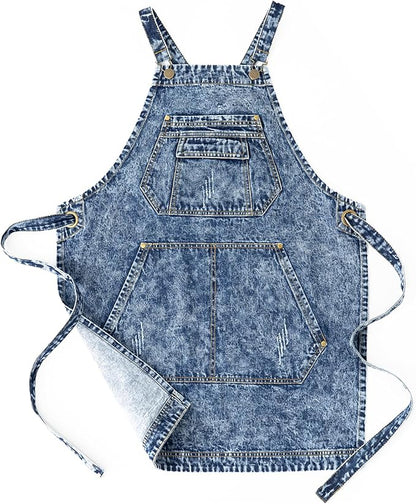Jeanerlor - Cotton Denim Apron with Pockets for Men - Jean Apron for Hairstylis Cross Straps & Adjustable L to XXL (Denim Blue) - Image 6