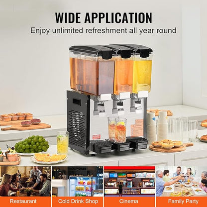 VEVOR Commercial Beverage Dispenser, 3 Tanks 10 L / 10.6 QT Per Tank Juice Dispenser, 440W Stainless Steel Ice Tea Drink Machine with 45°F-54°F Cooling Temperature, for Cold Drink Restaurant Bar Party - Image 6