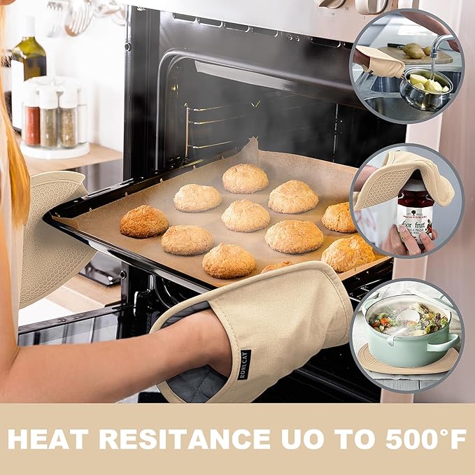 2-Pack Silicone Pot Holders for Kitchen Heat Resistant up to 500°F, Non-Slip Large Hot Pads with Pocket, Quilted Liner Trivets for Countertops Hot Pots and Pans (Milkshake) - Image 3