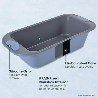 Pyrex 3-Piece Metal Cookie Sheet Bakeware Set, Lightweight Stainless Steel Baking Trays with Heatsafe Silicone Handles, Cookie Sheet Baking Pan, Cerulean