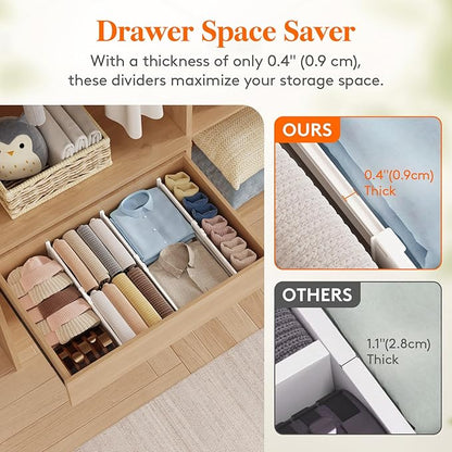 Lifewit 4" Tall 9 Pack Drawer Dividers, 35-56.5cm/13.8-22.2" Expandable Drawer Divider for Clothes, Adjustable Dresser Drawer Organizers, Drawers Separators for Dresser/Bathroom/Closet/Kitchen White
