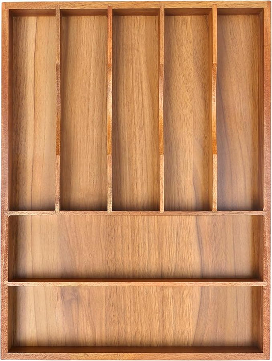 Bellsal Bamboo Silverware Organizer, 12"x15.7" Utensil Holder Cutlery Tray with Grooved Drawer Dividers for Kitchen Flatware, Bedroom, Office (7 Slot, Acacia) by Bellsal